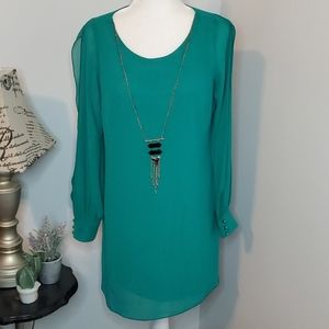 By & By Green Dress w Attached Necklace